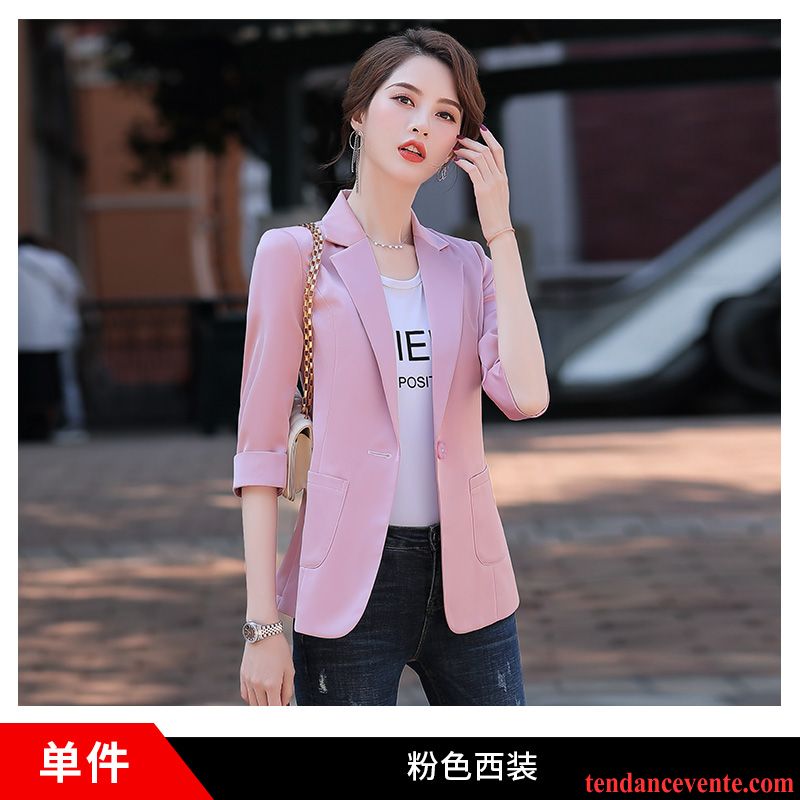 Blazer Femme Nervurées Pardessus Une Veste Dame Costume Slim Rose