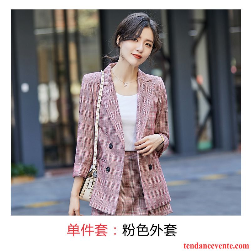 Blazer Femme Pardessus Vérifier Carreaux Printemps Britanique Ensemble Décontractée Bleu Rouge