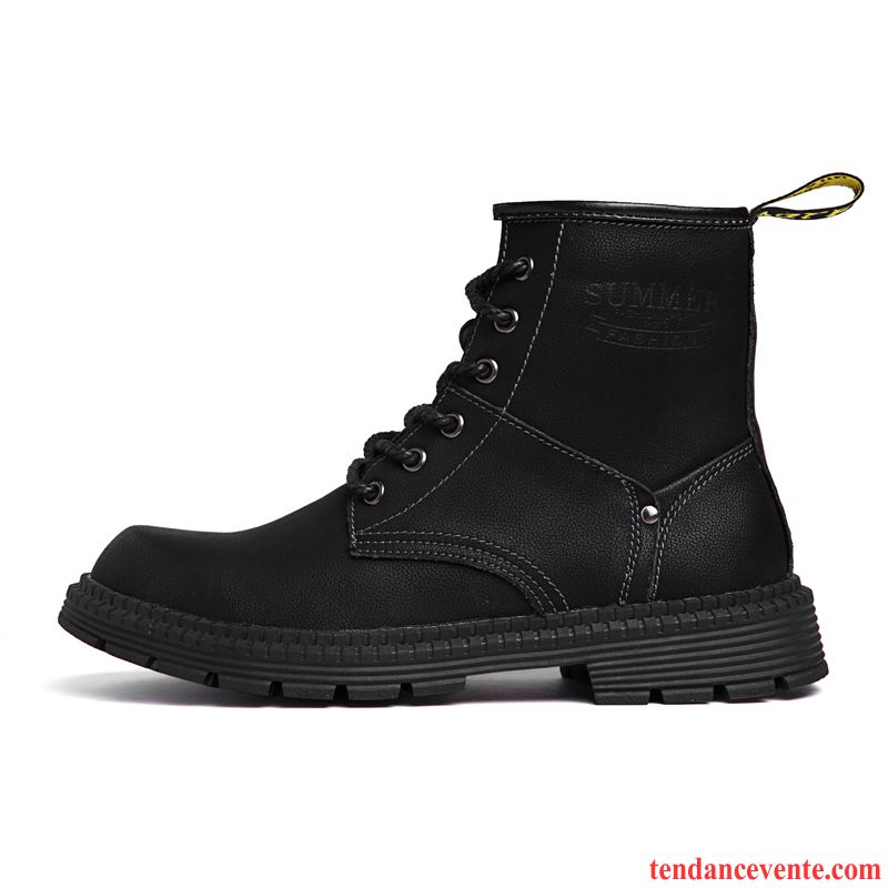 Bottes Homme Tendance Cuir Véritable Hautes Décontractée Rétro En Cuir Noir Gris