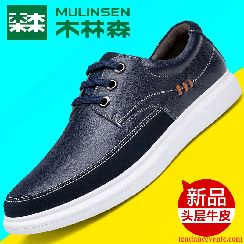 Boutique De Chaussure En Ligne Printemps Tendance Jeunesse Cuir Véritable Homme Tous Les Assortis Chaussures De Skate Semelle Doux Bout Rond Décontractée