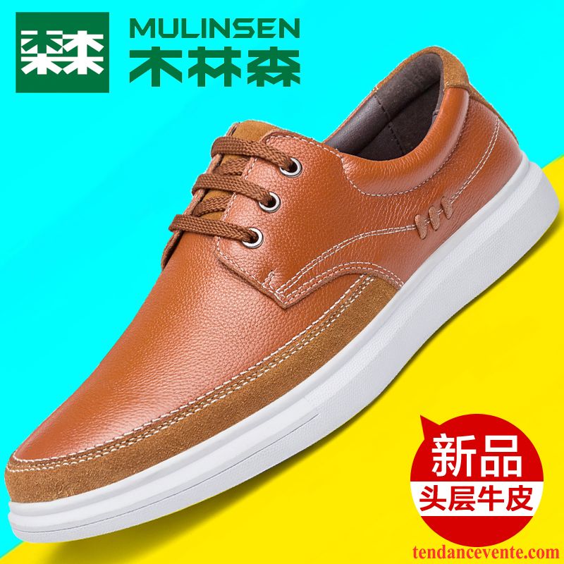 Boutique De Chaussure En Ligne Printemps Tendance Jeunesse Cuir Véritable Homme Tous Les Assortis Chaussures De Skate Semelle Doux Bout Rond Décontractée