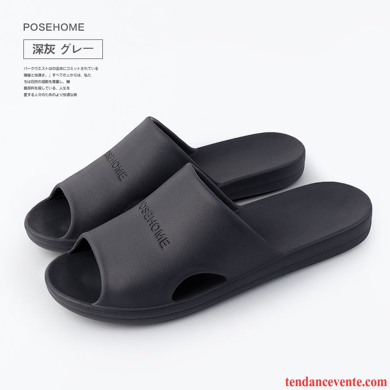 Chaussons Tongs Homme Antidérapant Été Femme Semelle Doux Fantaisie Noir