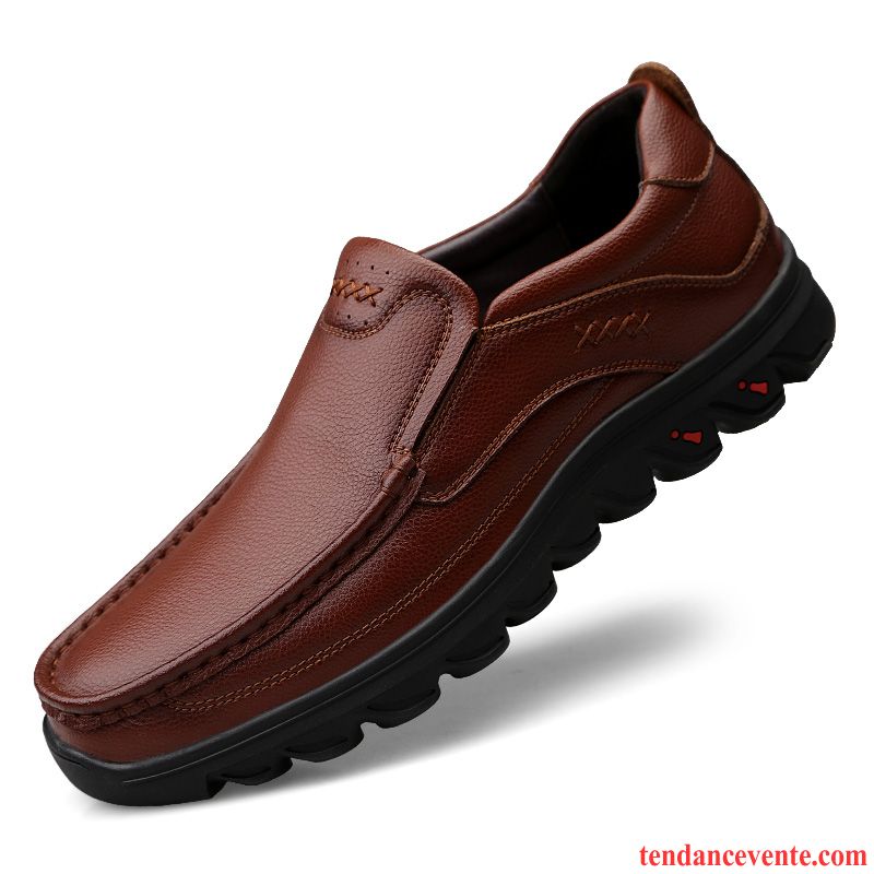 Derbies Homme Paresseux Entreprise Slip-on En Cuir Cuir Véritable Printemps Marron