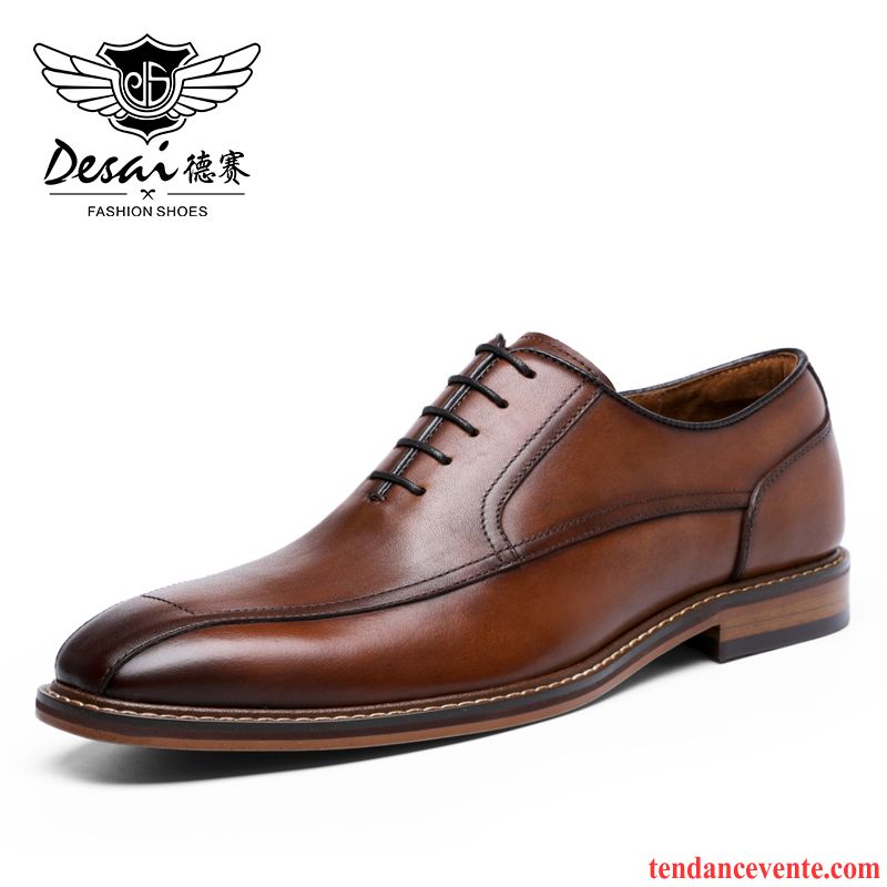 Derbies Homme Tendance Respirant Entreprise Cuir Véritable Oxford Laçage Brun