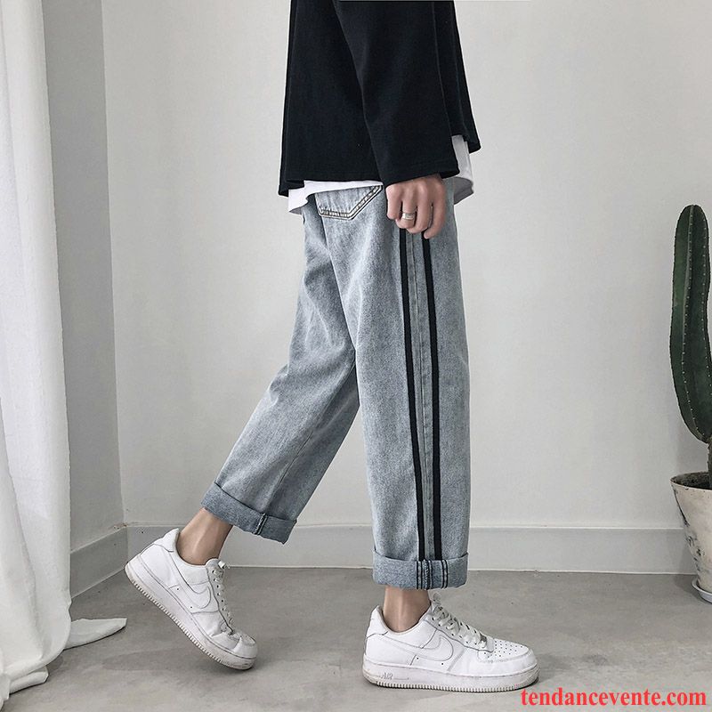 Jeans Homme Neuvième Pantalon Décontractée Tendance Baggy Jambe Droite Été Gris