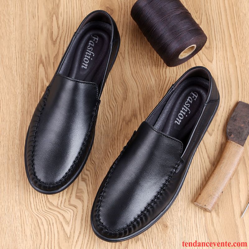 Mocassins Homme Cuir Véritable Semelle Doux Derbies Respirant Tendance Décontractée Noir