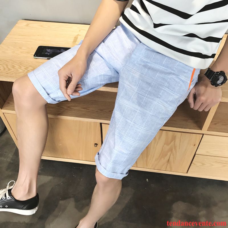 Shorts Homme Jambe Droite Été Carreaux De Travail Shorti Blanc