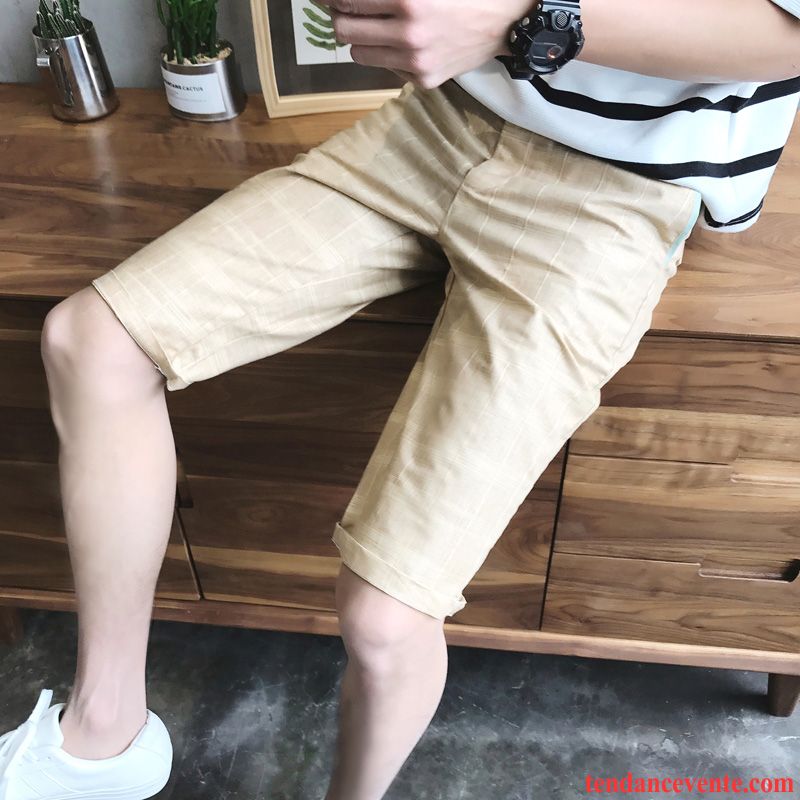 Shorts Homme Jambe Droite Été Carreaux De Travail Shorti Blanc